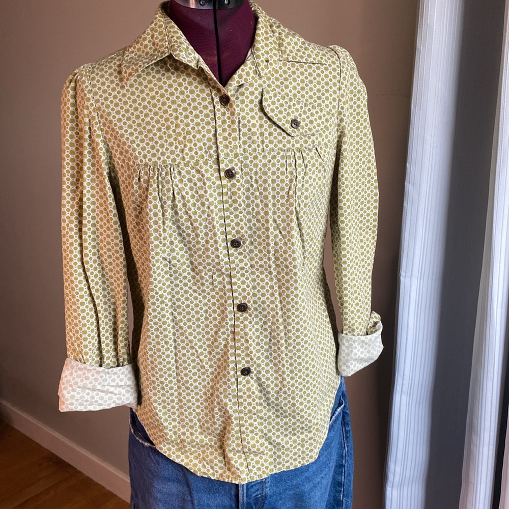 Banana republic retro green printed button down long sleeve shirt women’s S/M
